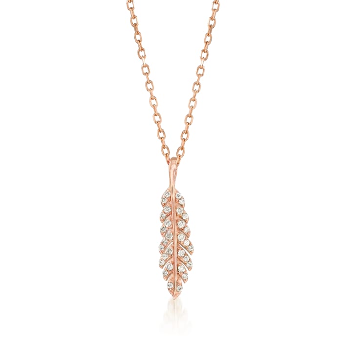 .12 ct. t.w. Diamond Feather Pendant Necklace in 14kt Rose Gold