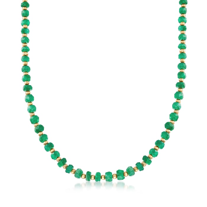 35.00 ct. t.w. Green Beryl Bead Necklace with 14kt Yellow Gold
