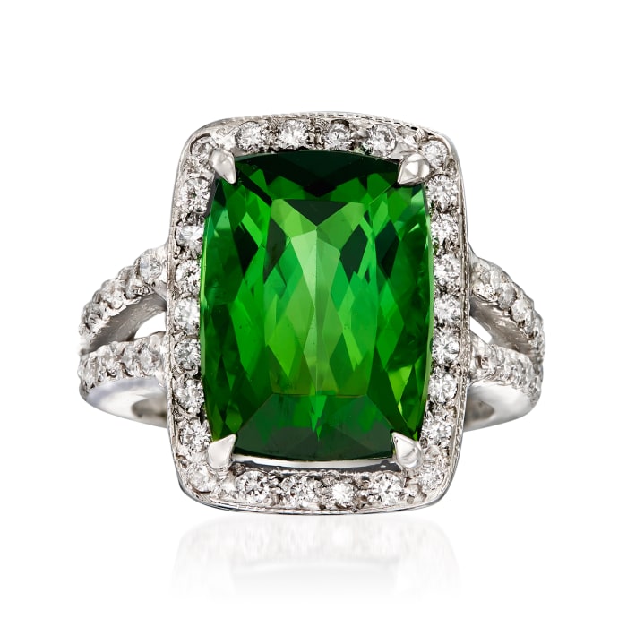 9.50 Carat Green Tourmaline and .75 ct. t.w. Diamond Ring in 14kt White Gold