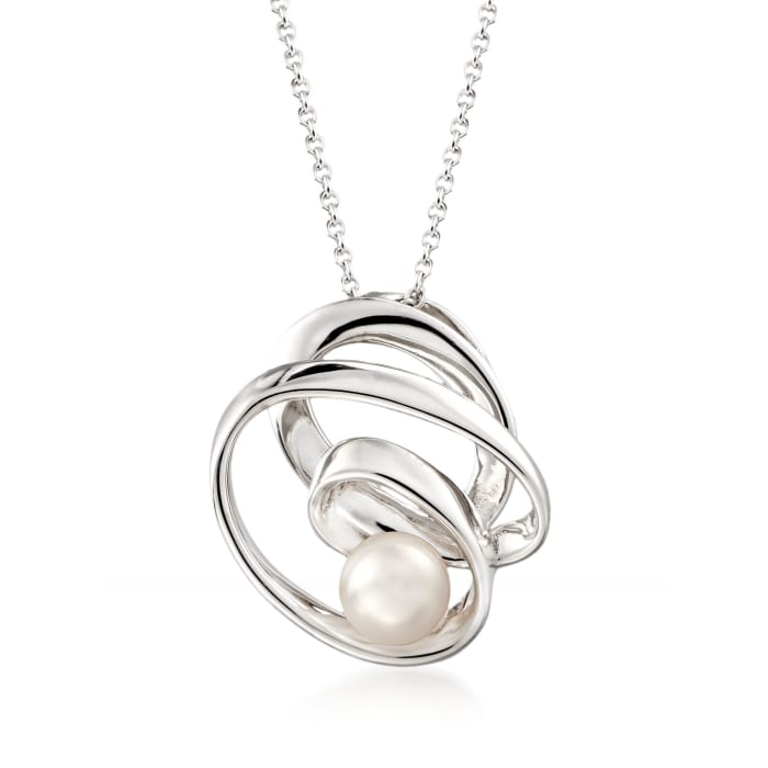 8-8.5mm Cultured Pearl Swirl Pendant Necklace in Sterling Silver