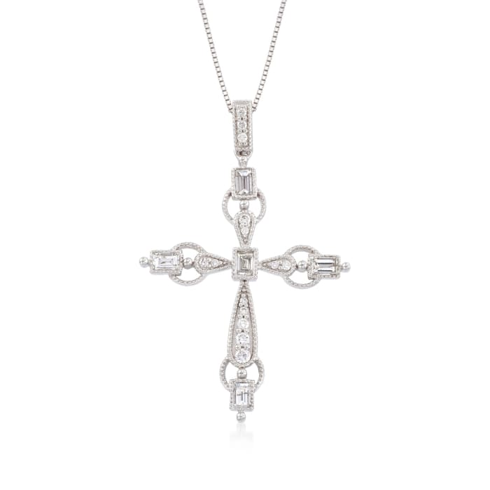 .49 ct. t.w. Diamond Openwork Cross Pendant Necklace in 14kt White Gold