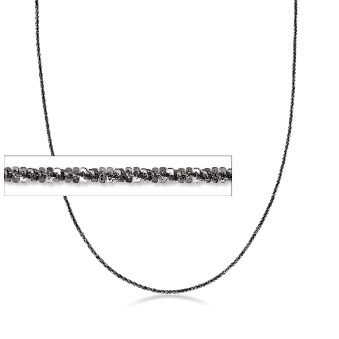 Italian Sterling Silver Adjustable Slider Crisscross Chain Necklace in Black