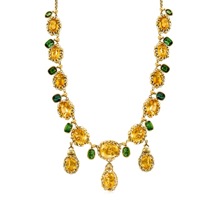 C. 1950 Vintage 48.50 ct. t.w. Citrine and 13.50 ct. t.w. Green Tourmaline Necklace in 18kt Yellow Gold