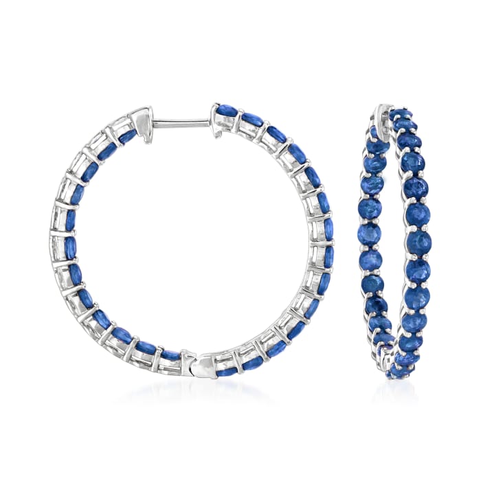 5.25 ct. t.w. Sapphire Inside-Outside Hoop Earrings in 18kt White Gold
