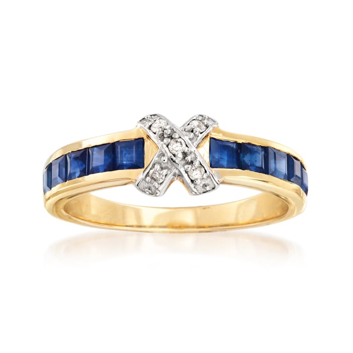 1.20 ct. t.w. Sapphire X Ring with Diamond Accents in 14kt Yellow Gold