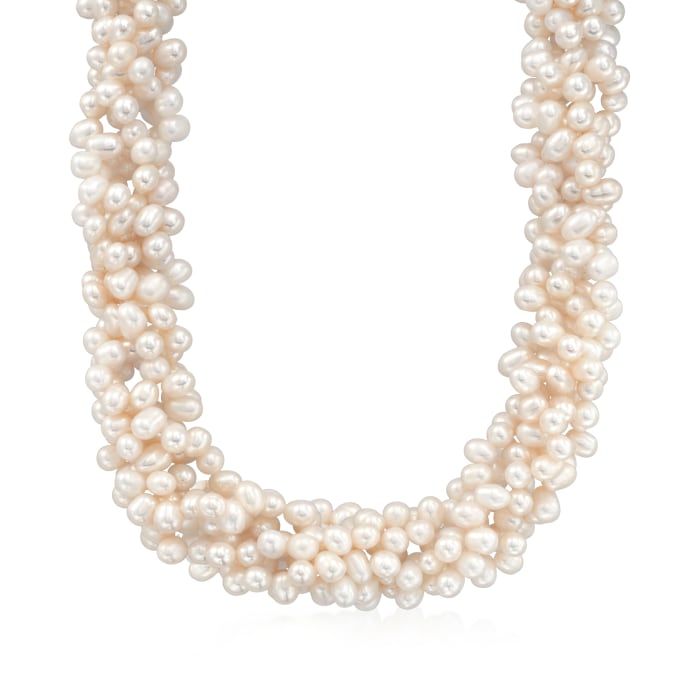 5-6mm Cultured Pearl Torsade Necklace with Sterling Silver