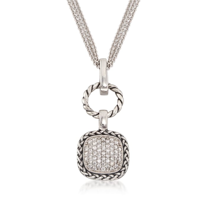 .50 ct. t.w. CZ Square and Open Circle Pendant Necklace in Sterling Silver