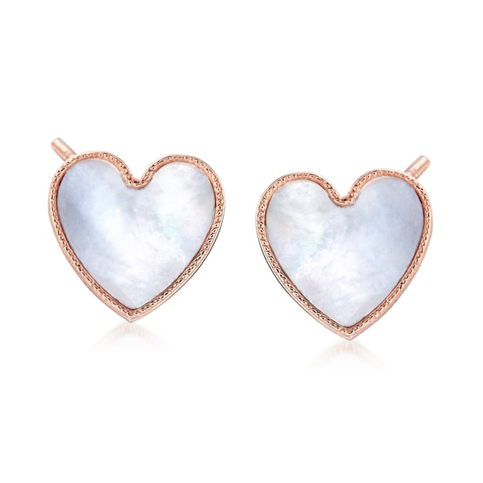 Italian Mother-Of-Pearl Heart Stud Earrings in 18kt Rose Gold Over Sterling