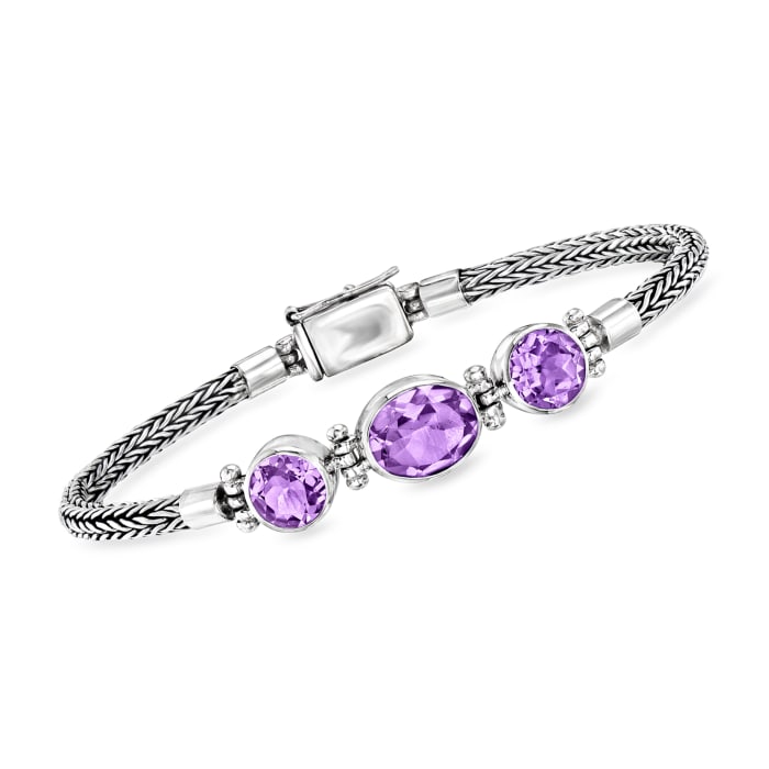 1.70 ct. t.w. Amethyst Bali-Style Bracelet in Sterling Silver 7-inch | February Birthstone