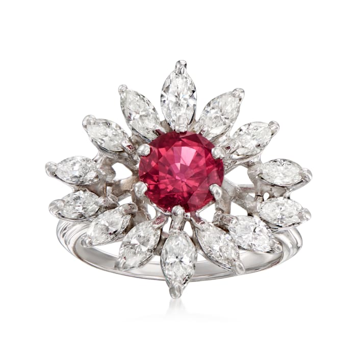 C. 2000 Vintage 1.41 Carat Pink Tourmaline and 1.50 ct. t.w. Diamond Cocktail Ring in 14kt White Gold