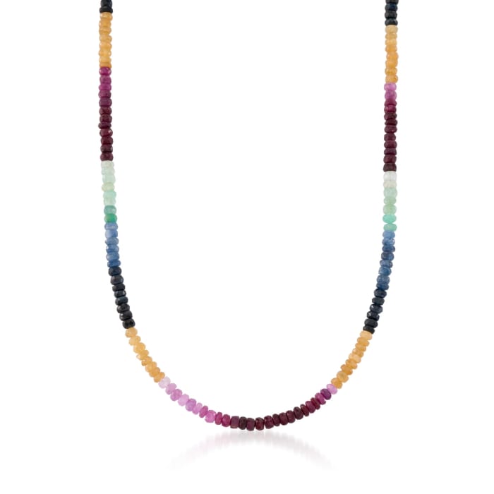 50.00 ct. t.w. Multicolored Sapphire Bead Necklace in Sterling Silver