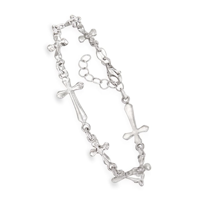 Italian Sterling Silver Multi-Shape Cross Bracelet