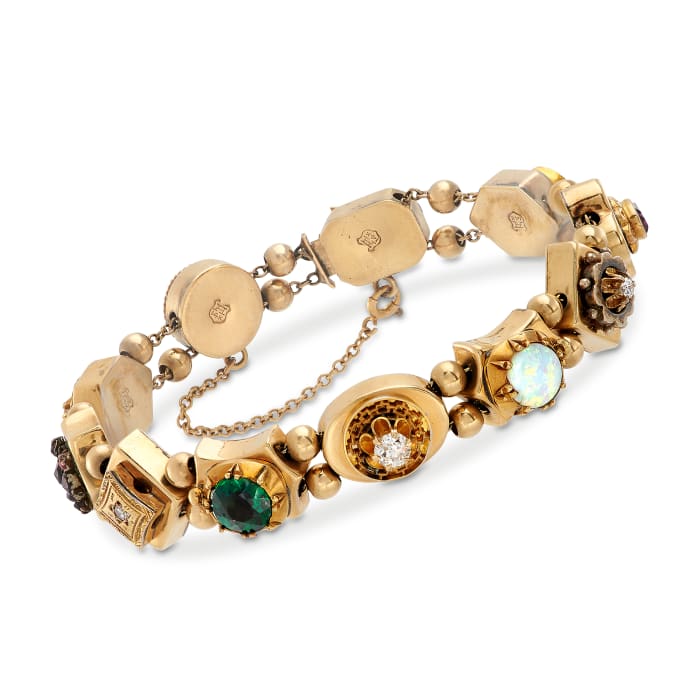 C. 1960 Vintage Opal and 2.00 ct. t.w. Multi-Stone Bracelet with Cultured Pearl in 14kt Yellow Gold