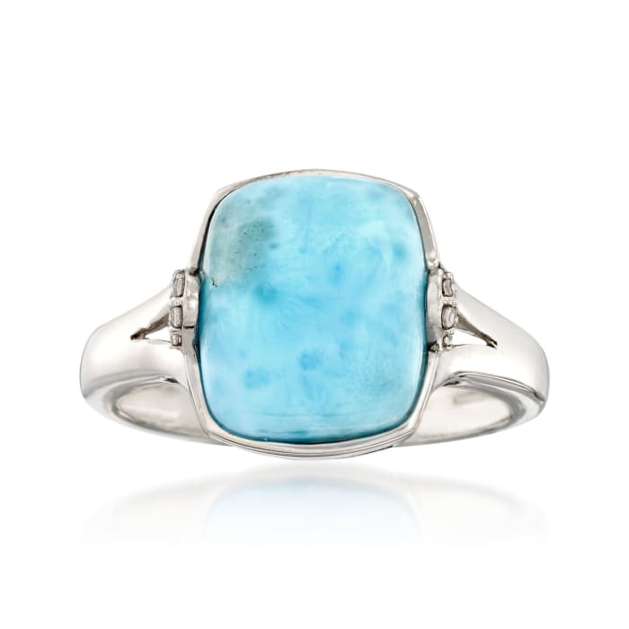Larimar Ring with White Zircon Accents in Sterling Silver