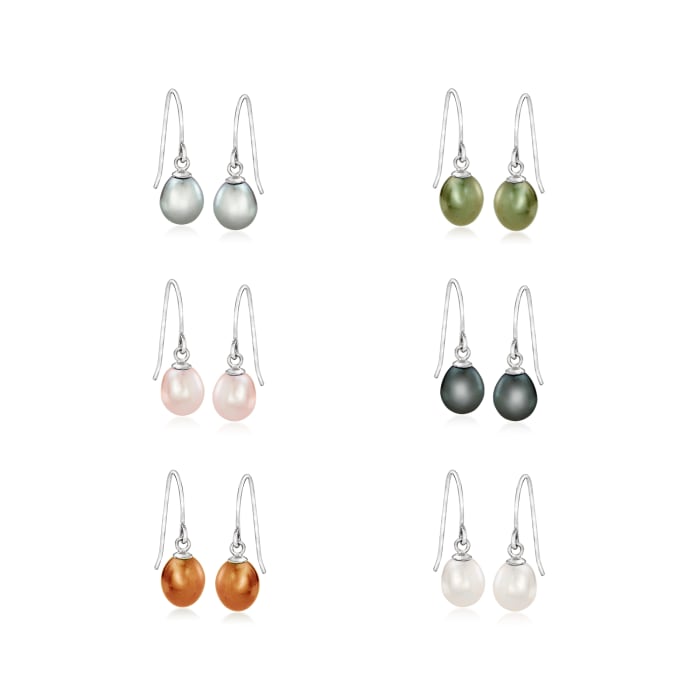 6-6.5mm Multicolored Cultured Pearl Jewelry Set: Six Pairs of Earrings in Sterling Silver