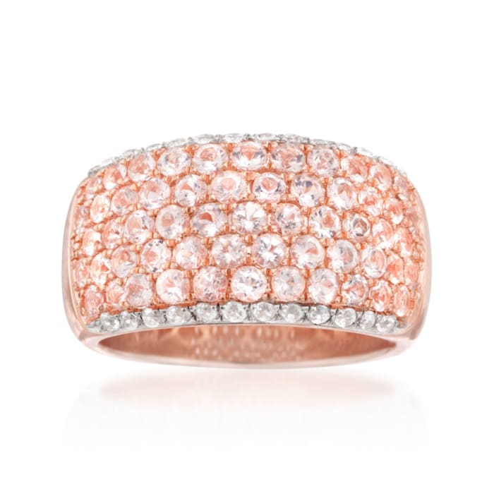 1.70 ct. t.w. Morganite and .50 ct. t.w. White Zircon Ring in 14kt Rose Gold Over Sterling