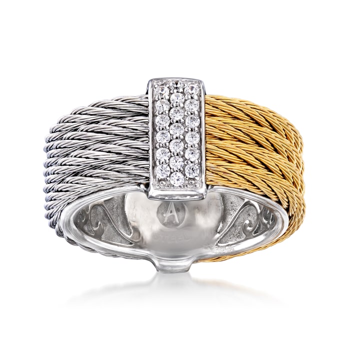 ALOR &quot;Classique&quot; .16 ct. t.w. Diamond Two-Tone Stainless Steel Cable Ring with 18kt White Gold