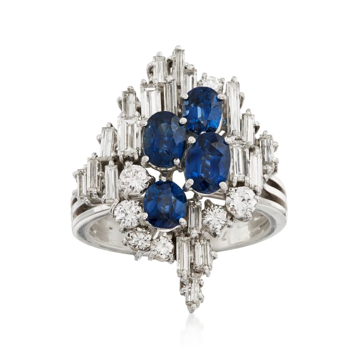 C. 1970 Vintage 2.00 ct. t.w. Sapphire and .50 ct. t.w. Diamond Ring in 18kt White Gold