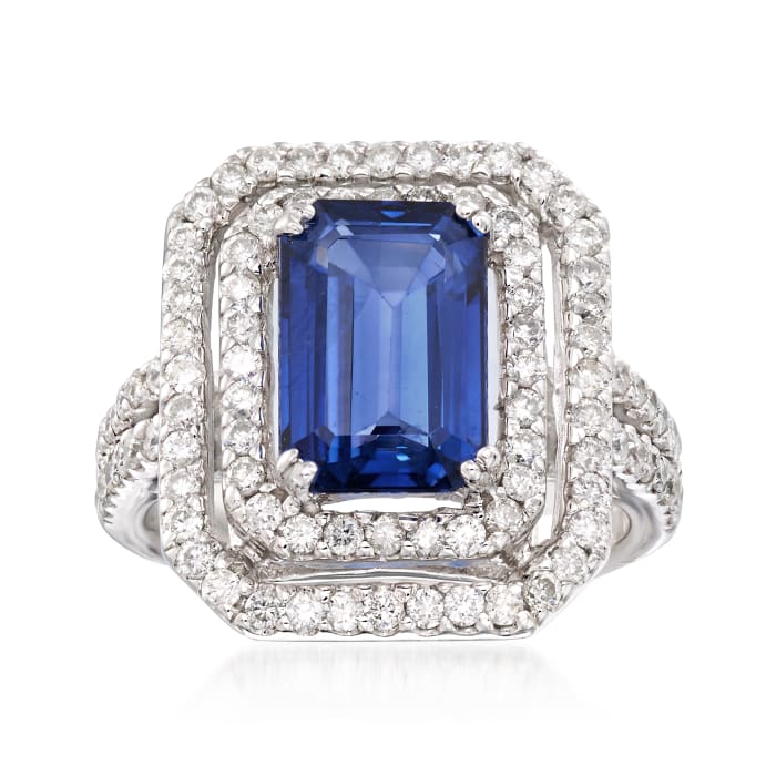 3.90 Carat Sapphire and 1.20 ct. t.w. Diamond Ring in 14kt White Gold