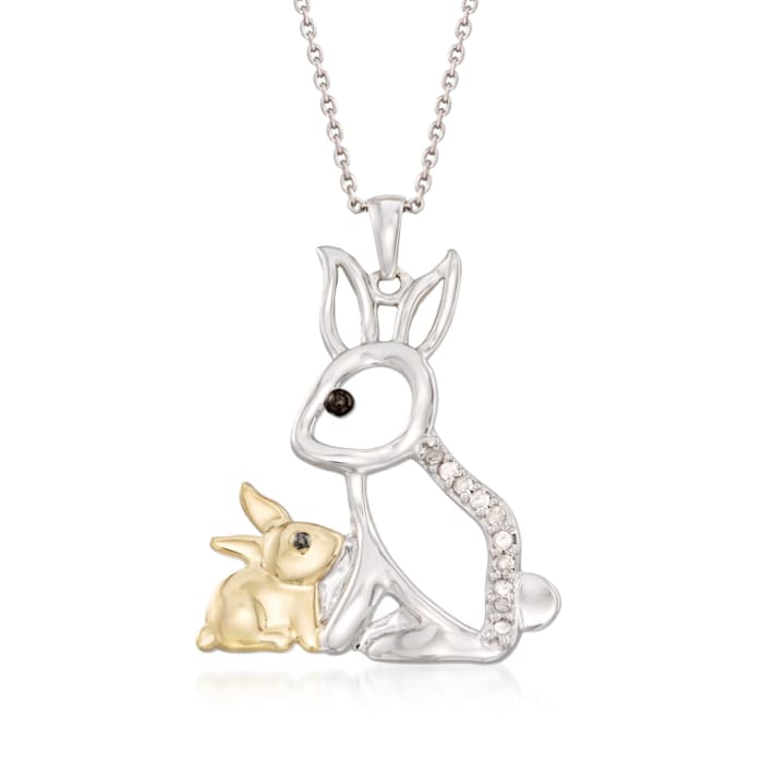 .10 ct. t.w. Diamond Mother and Baby Bunny Pendant Necklace in Sterling Silver and 18kt Gold Over Sterling