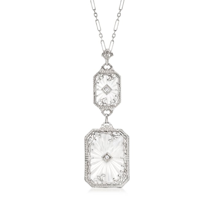C. 1950 Vintage Rock Crystal Pendant Necklace with Diamond Accents in 10kt White Gold