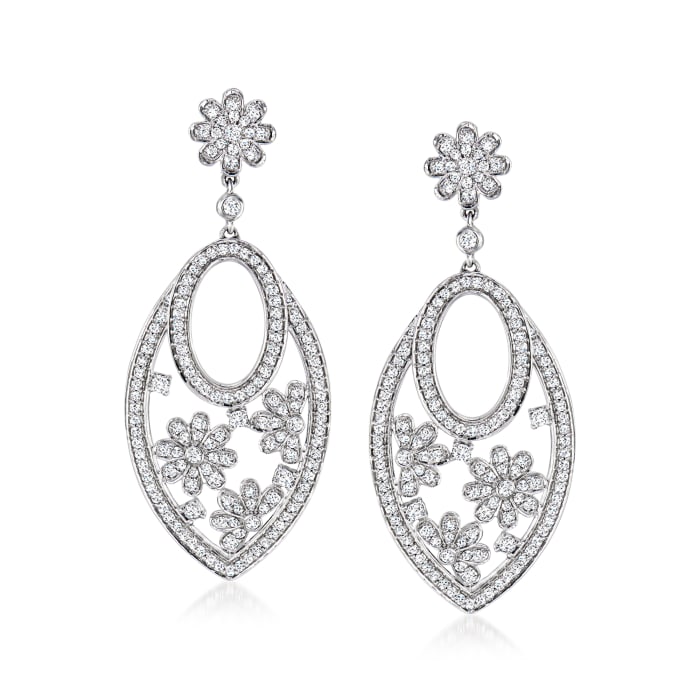 1.00 ct. t.w. Diamond Floral Drop Earrings in Sterling Silver