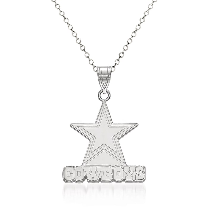 Sterling Silver NFL Dallas Cowboys Large Pendant Necklace. 18&quot;