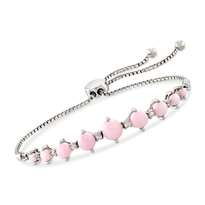 Pink Opal and .30 ct. t.w. White Topaz Bolo Bracelet in Sterling Silver 