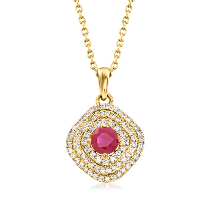 C. 1990 Vintage Tresorra .60 Carat Ruby and .70 ct. t.w. Diamond Pendant Necklace in 18kt Yellow Gold
