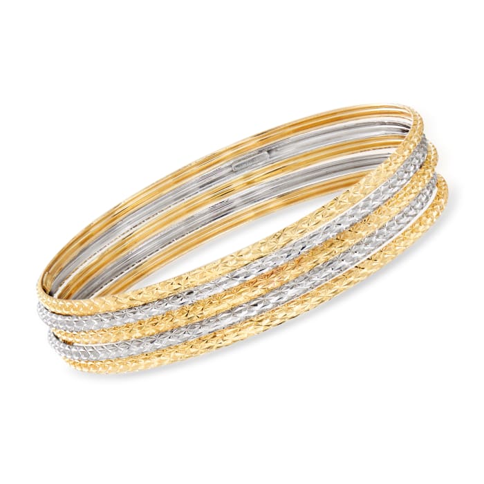 Italian 14kt Two-Tone Gold Jewelry Set: Five Bangle Bracelets