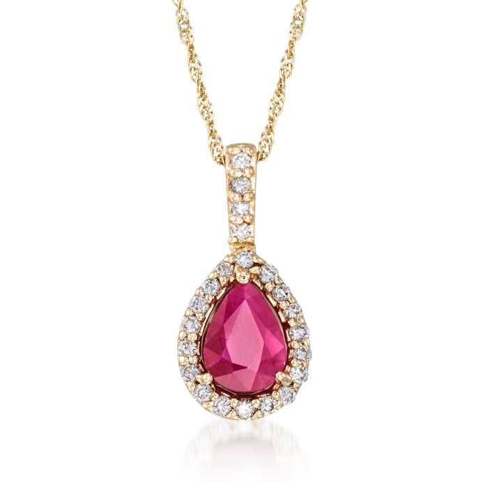 1.40 Carat Ruby and .15 ct. t.w. Diamond Pendant Necklace in 14kt Yellow Gold