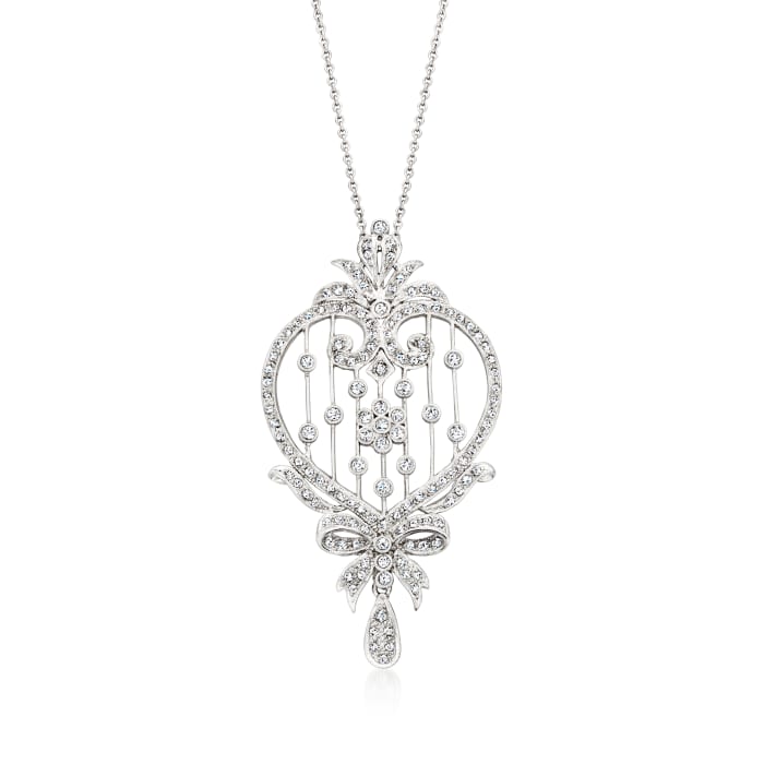 C. 1990 Vintage 1.50 ct. t.w. Diamond Openwork Heart Pendant Necklace in 14kt and 18kt White Gold
