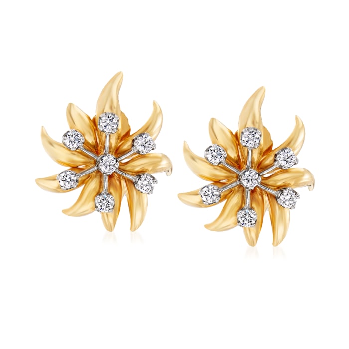 C. 1980 Vintage Tiffany Jewelry &quot;Schlumberger&quot; .70 ct. t.w. Diamond Flower Clip-On Earrings in Platinum and 18kt Yellow Gold