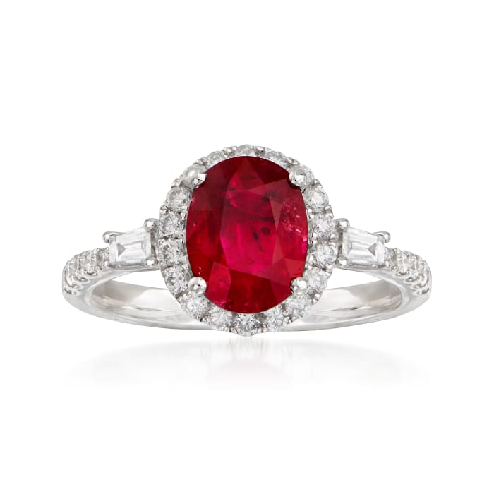 1.60 Carat Ruby and .50 ct. t.w. Diamond Ring in 18kt White Gold