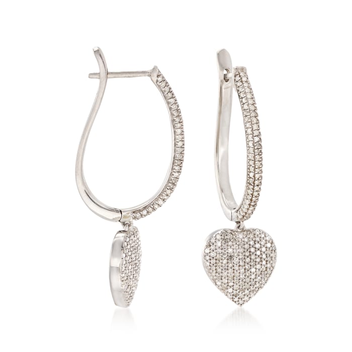 1.00 ct. t.w. Pave Diamond Heart Earrings in Sterling Silver