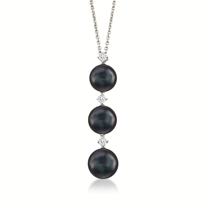 Mikimoto 8-9mm Black South Sea Pearl Necklace with .13 ct .t.w. Diamonds in 18kt White Gold