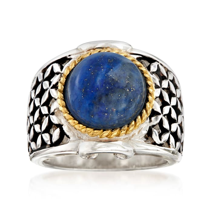Lapis Basketweave Ring in Two-Tone Sterling Silver