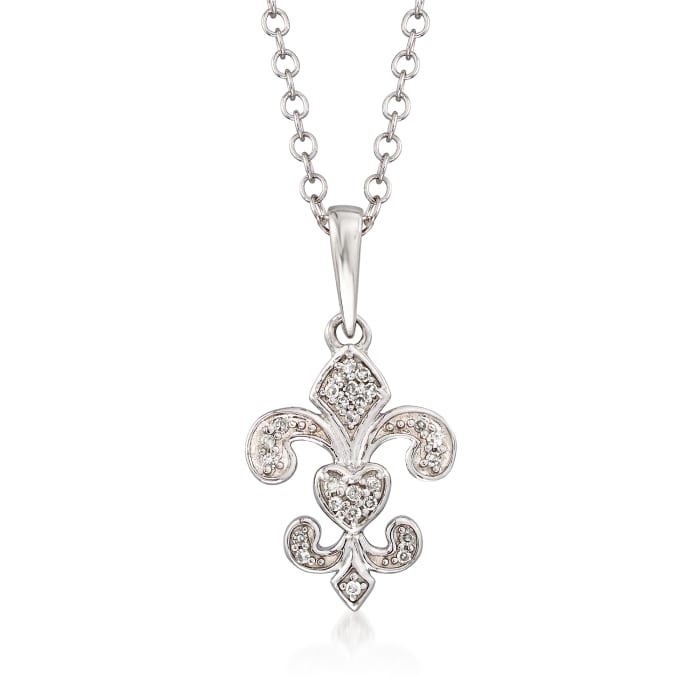 Sterling Silver Fleur-De-Lis Pendant Necklace with Diamond Accents