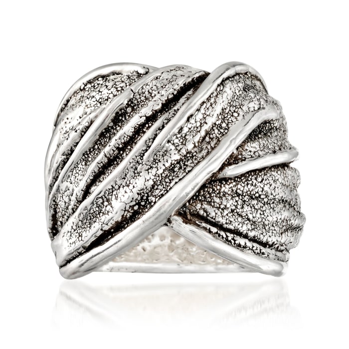 Sterling Silver Textured and Polished Twist Ring