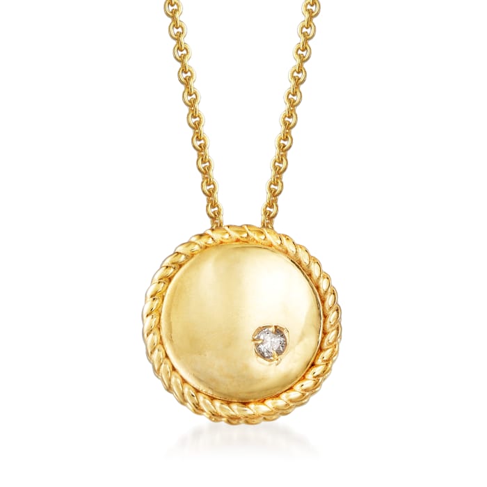 Phillip Gavriel &quot;Italian Cable&quot; 14kt Yellow Gold Circle Pendant Necklace with Diamond Accent