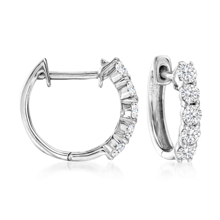 .50 ct. t.w. Diamond Huggie Hoop Earrings in 14kt White Gold. 3/8 ...