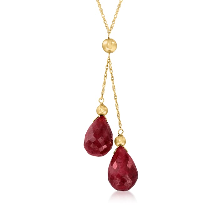 10.00 ct. t.w. Ruby Double-Drop Pendant Necklace in 14kt Yellow Gold
