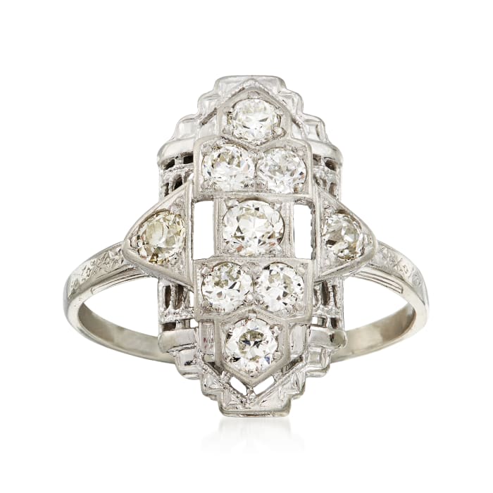 C. 1940 Vintage .80 ct. t.w. Diamond Cocktail Ring in 18kt White Gold