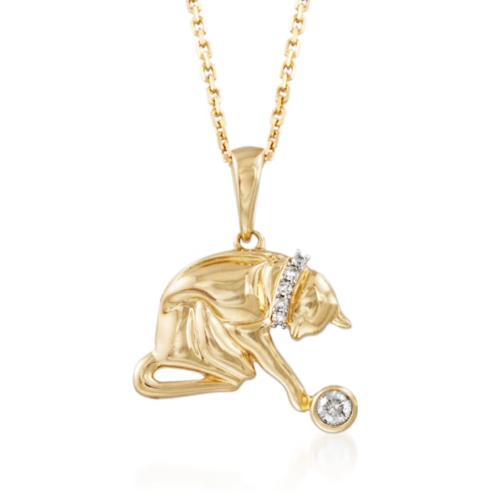 14kt Gold Over Sterling Silver Cat Pendant Necklace with Diamond Accents