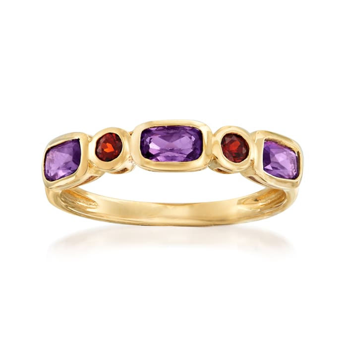 .60 ct. t.w. Amethyst and .20 ct. t.w. Garnet Ring in 14kt Yellow Gold