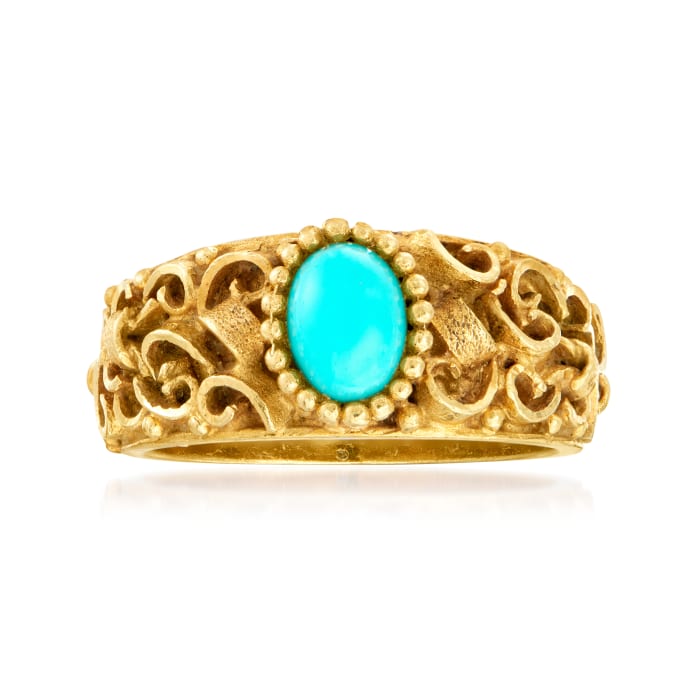 C. 1980 Vintage Turquoise Ring in 18kt Yellow Gold