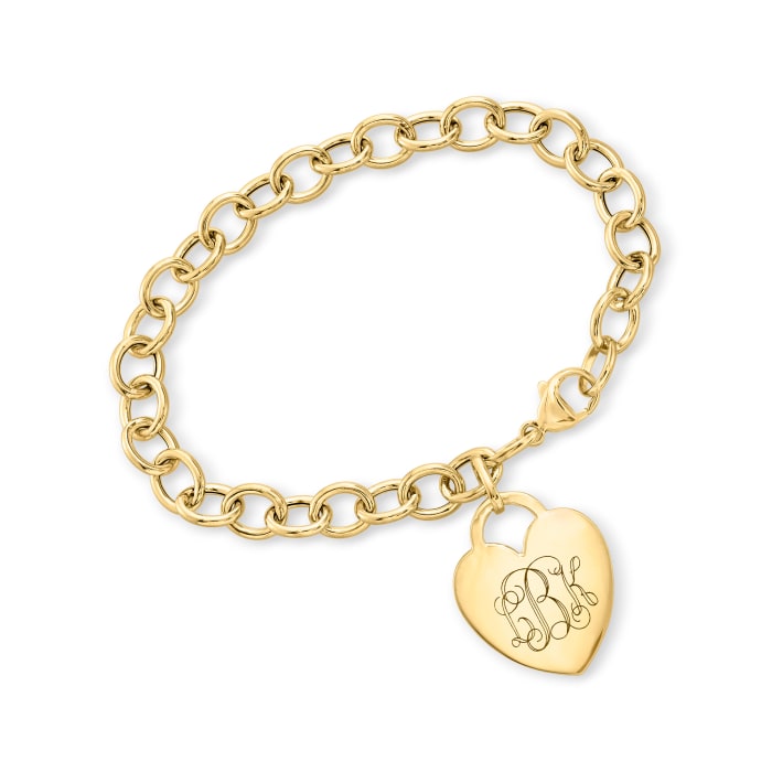 Italian 14kt Yellow Gold Personalized Heart Charm Bracelet | Ross-Simons