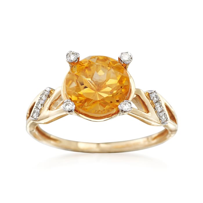 2.20 Carat Citrine Ring with Diamond Accents in 14kt Yellow Gold