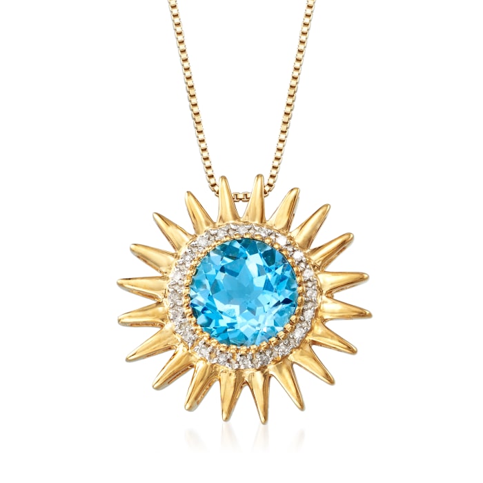 2.90 Carat Sky Blue Topaz and .10 ct. t.w. Diamond Sun Pendant Necklace in 18kt Gold Over Sterling