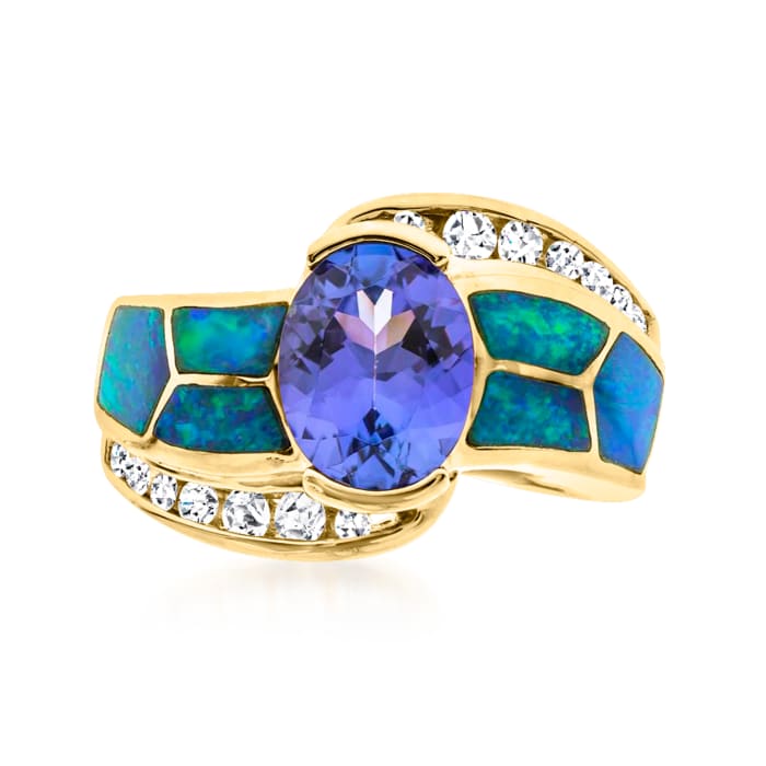 1 90 Carat Tanzanite Black Opal and 25 ct t w Diamond Ring in 14kt